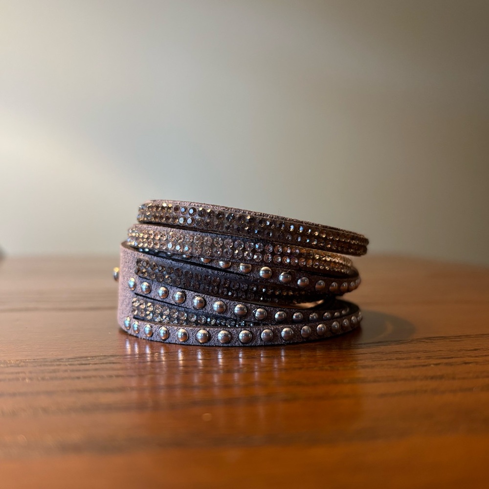 Silver Grey Studded Wrap Bracelet - Picture 1 of 5